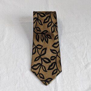 Romeo Gigli Bronze Black Leaf Print Classic Silk Tie Made in Italy